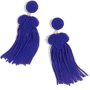 J.crew Beaded Tassel Statement Earring Cobalt Blue